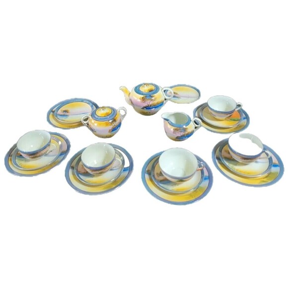 21-pc Japan Hand Painted Teaset-Various Pieces-Water‎ & Swan Images Vintage - Picture 1 of 12